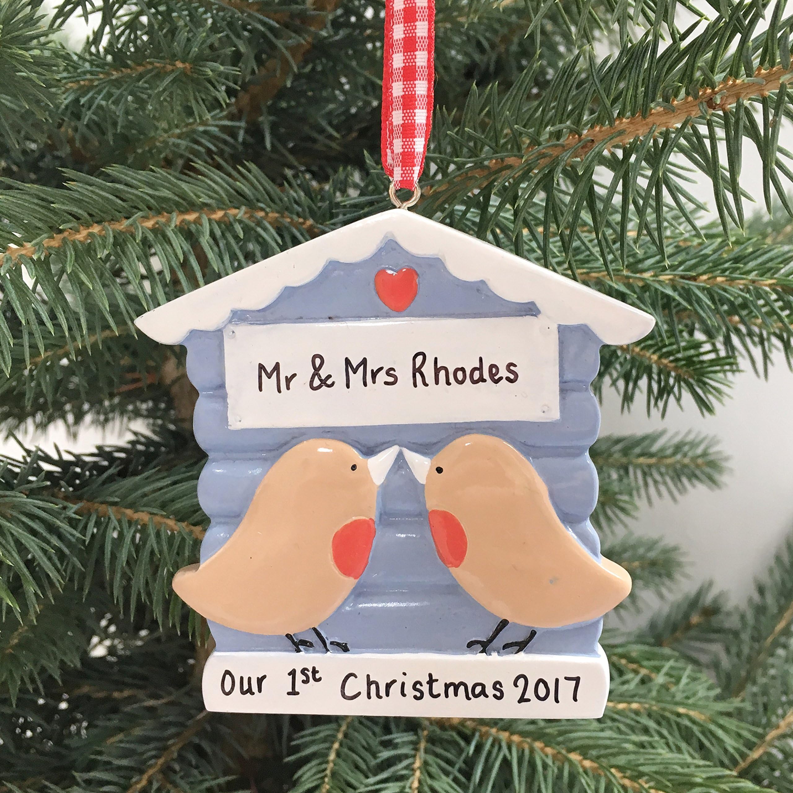 Frankly Decor Personalised Bird Christmas Decoration For a Couple- First Christmas - Husband & Wife - 1st Xmas - Any name - Keepsake Bauble