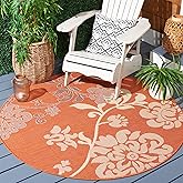 SAFAVIEH Washable Rug Outdoor Courtyard Collection - 5'3" Round, Terracotta Natural & Brown, Non-Shedding & Easy Cleaning, Id