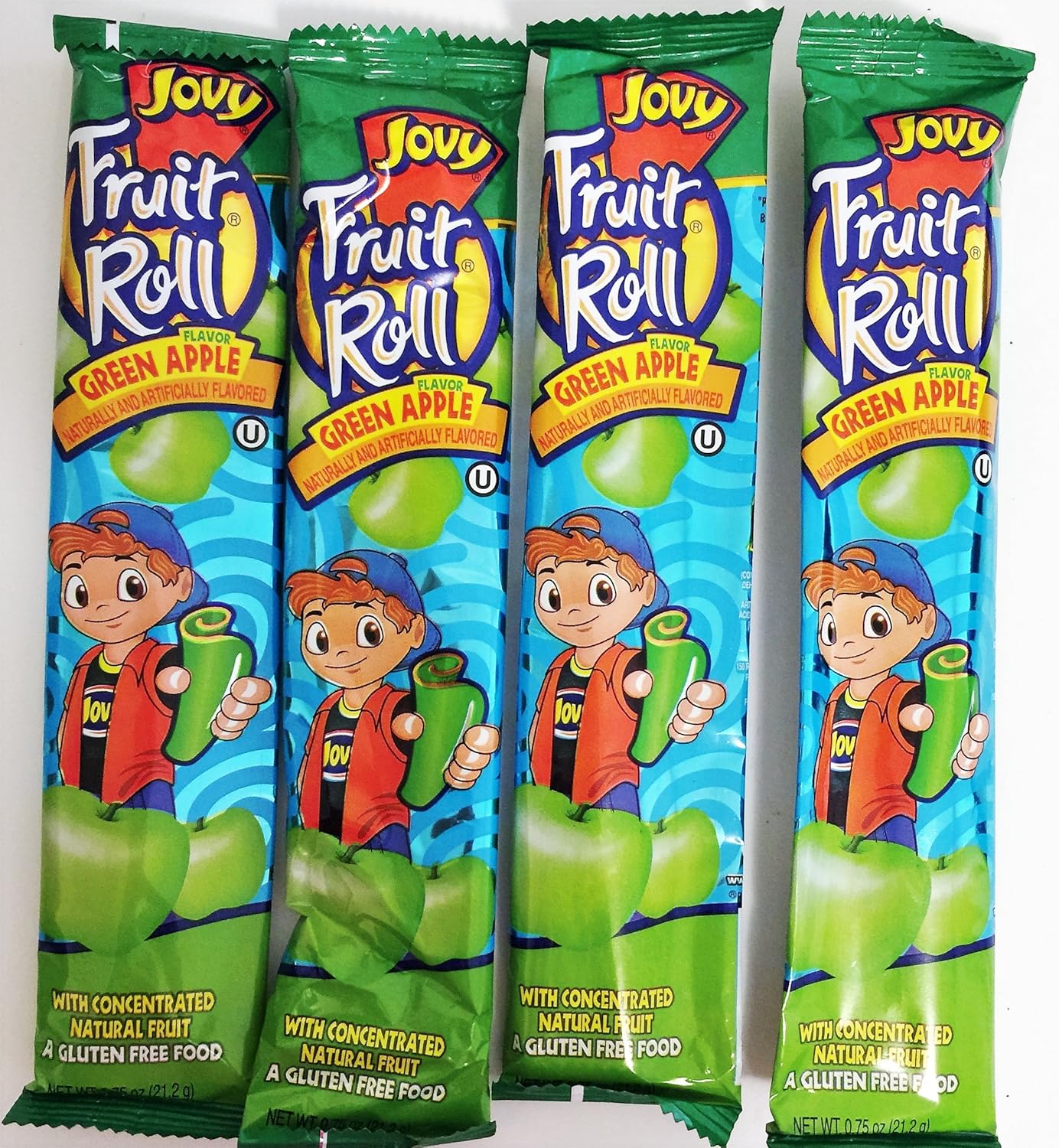 0.75oz Jovy Fruit Roll Snack, Green Apple (4 Packets Per Order)