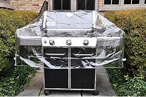 LAMINET Crystal Clear Heavy-Duty Waterproof Plastic Outdoor Furniture Cover - 60 Inches Gas Grill Cover - 3 Season Protection - Keep Rain, Snow & Debris Off! Premium Protection at Economy Price!