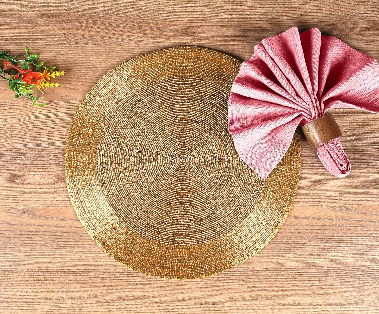 Farmhouse Beaded Placemat 32 Cm Round 4 Pack Gold BigaMart