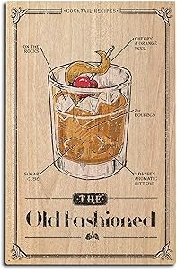 Lantern Press Prohibition, Cocktail Recipe, Old Fashioned 80240 (10x15 Wood Wall Sign, Wall Decor Ready to Hang)