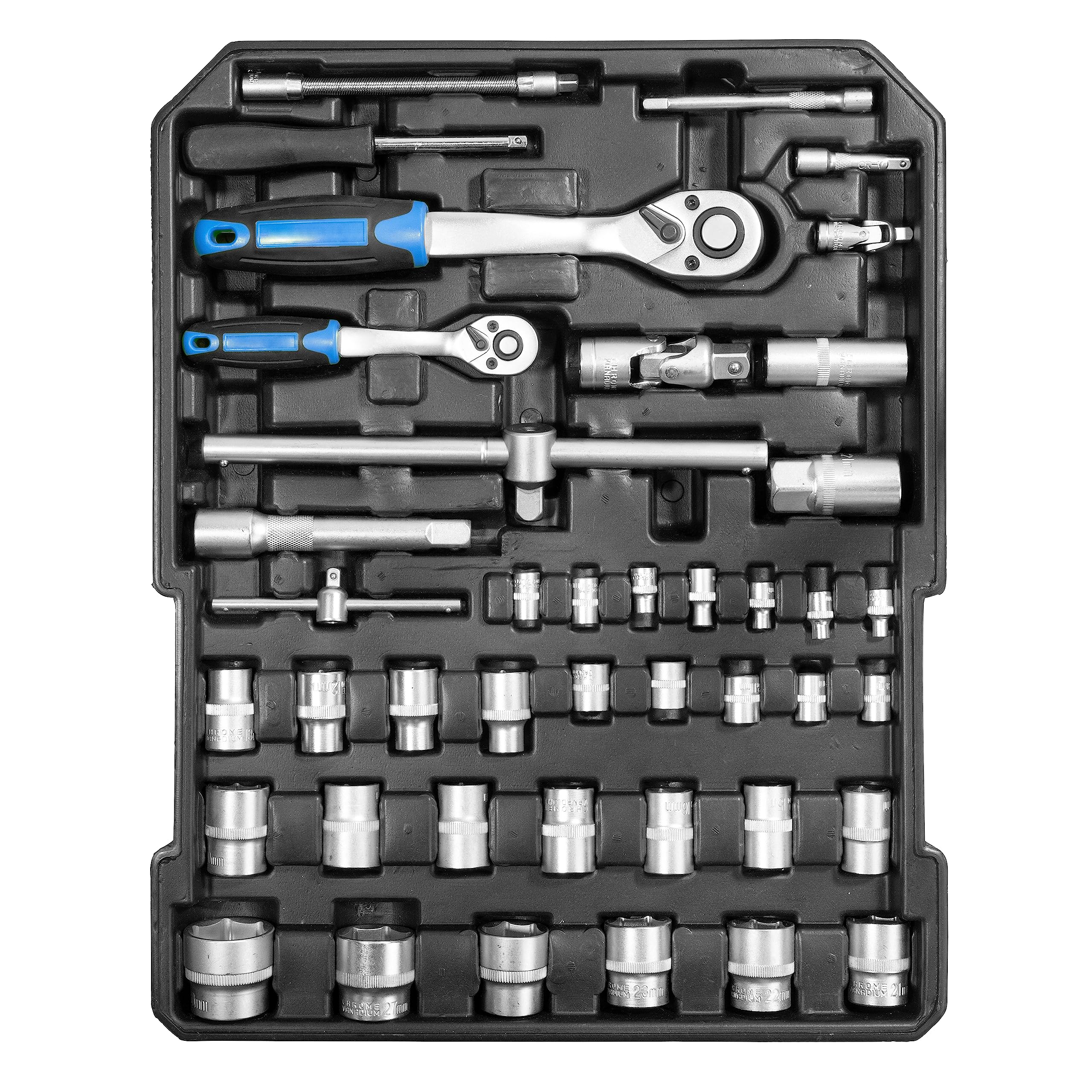 Güde 39004 Werkzeug-Trolley GWZT 500 (500-teiliges Werkzeugset aus Chrom-Vanadium- und Carbon-Stahl in praktischem Rollkoffer) Blau Schwarz 9