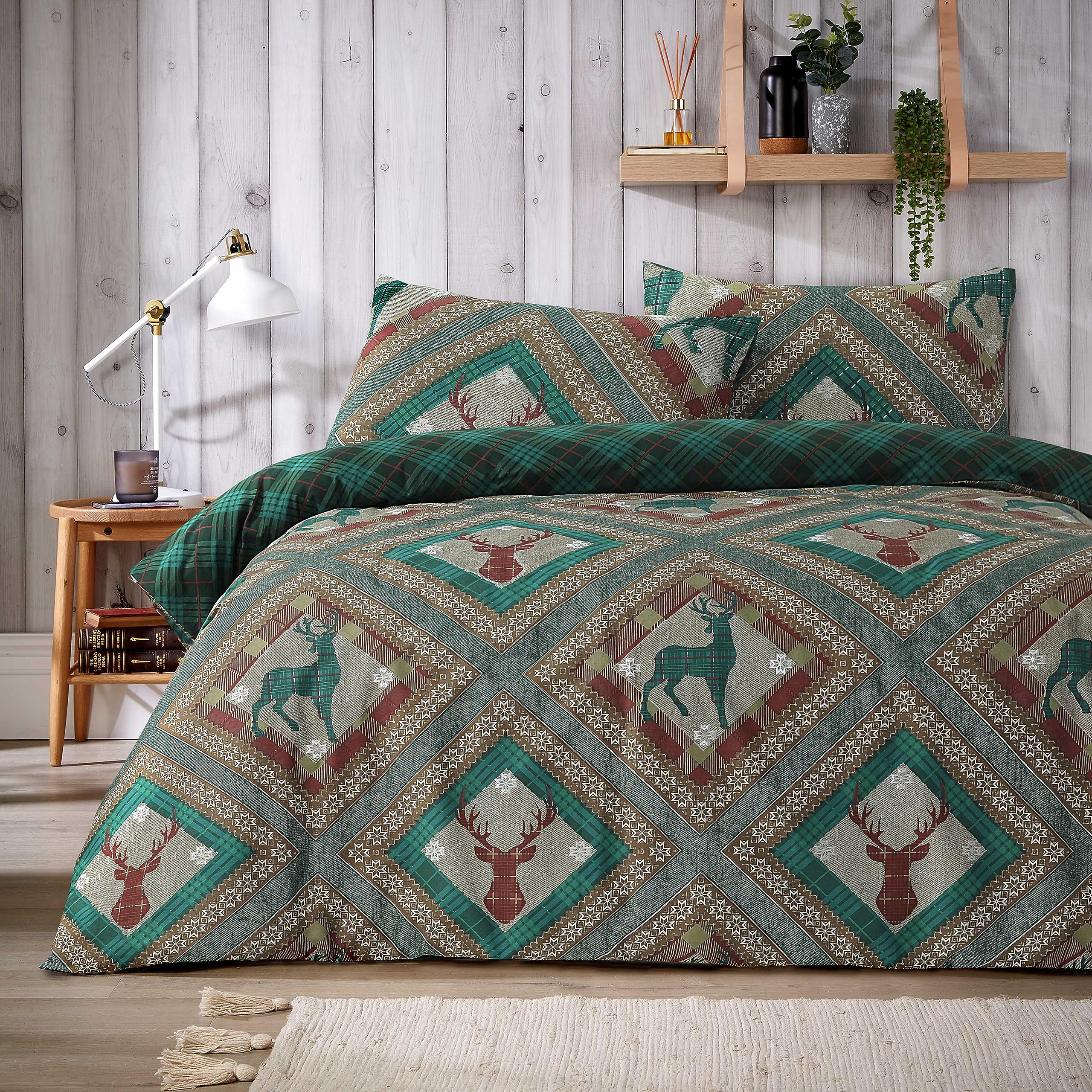 Olivia Rocco Skye Duvet Cover Set Stag Printed Design Easy Care Reversible Bedding Quilt Covers Polycotton Bed Linen with Pillowcases, Double