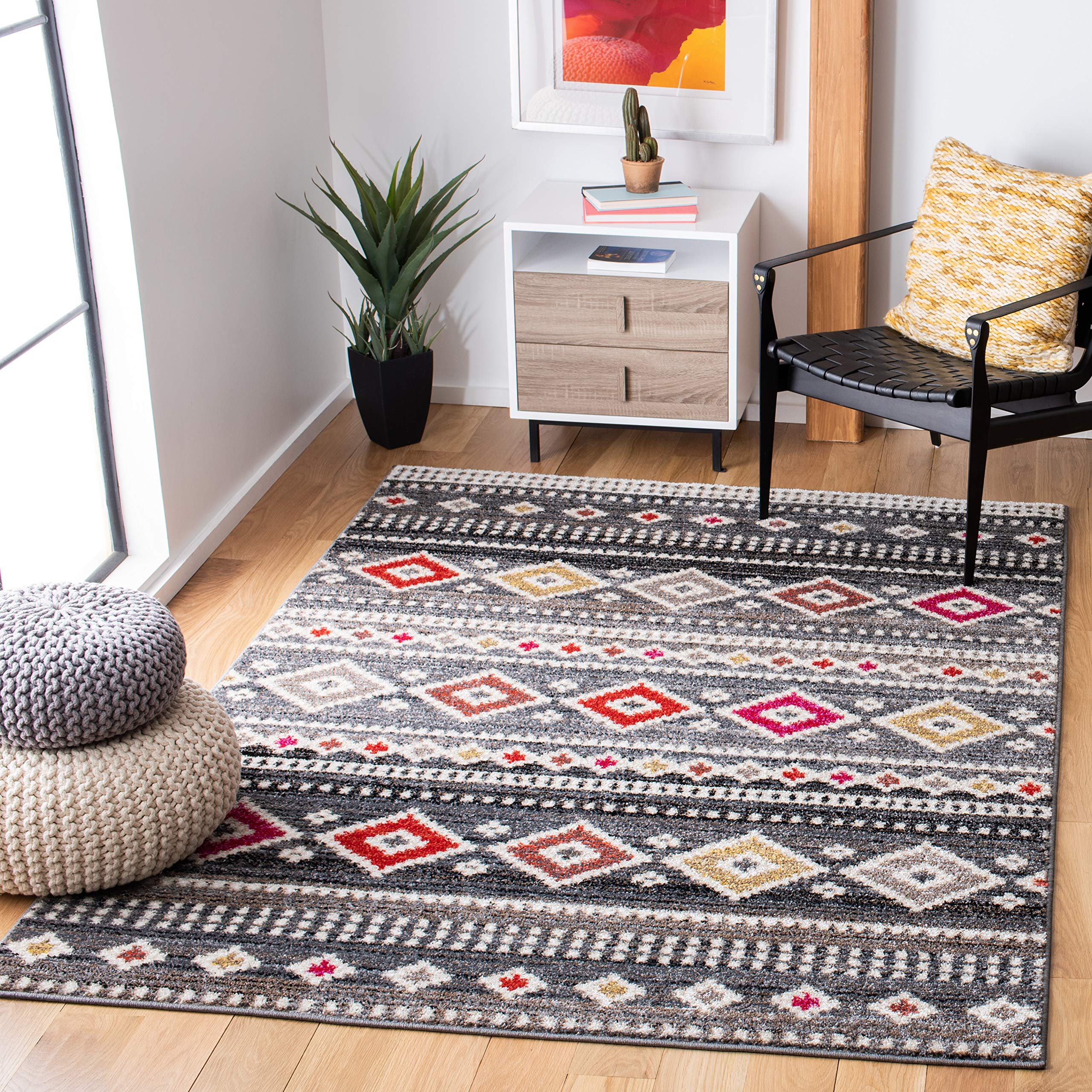 Safavieh Global Indoor Woven Rectangle Area Rug, Adirondack Collection, ADR276, in Grey / Ivory, 91 X 152 cm for Living Room, Bedroom or Any Indoor Space