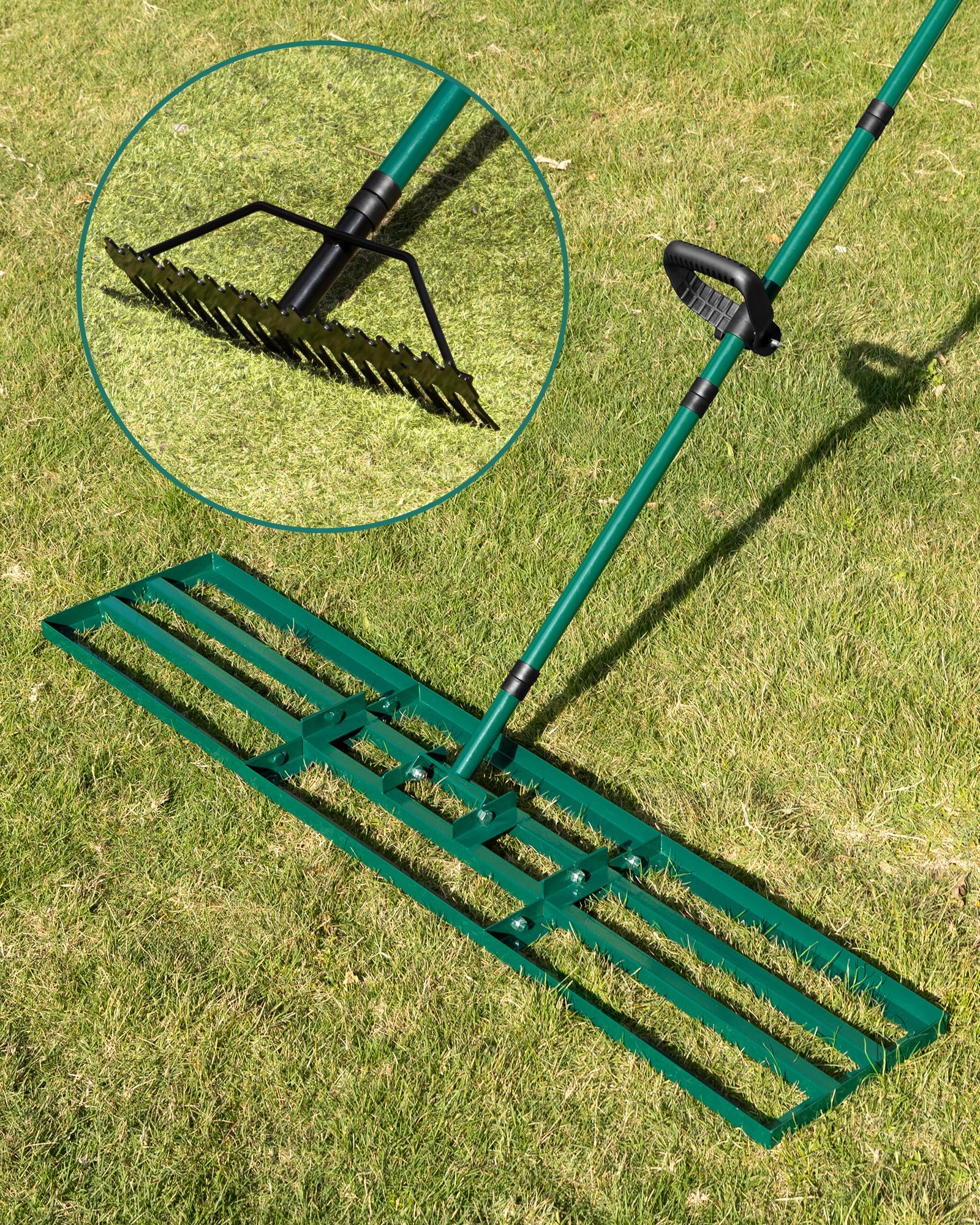 Photo 1 of JivaJot Lawn Leveling Rake 48x10'', Yard Leveling Rake with 78'' Back-Saving Adjustable Handle, Stainless Steel Lawn Leveler Tool with 17'' Tines Head for Garden, Backyard, Farm, Golf Course