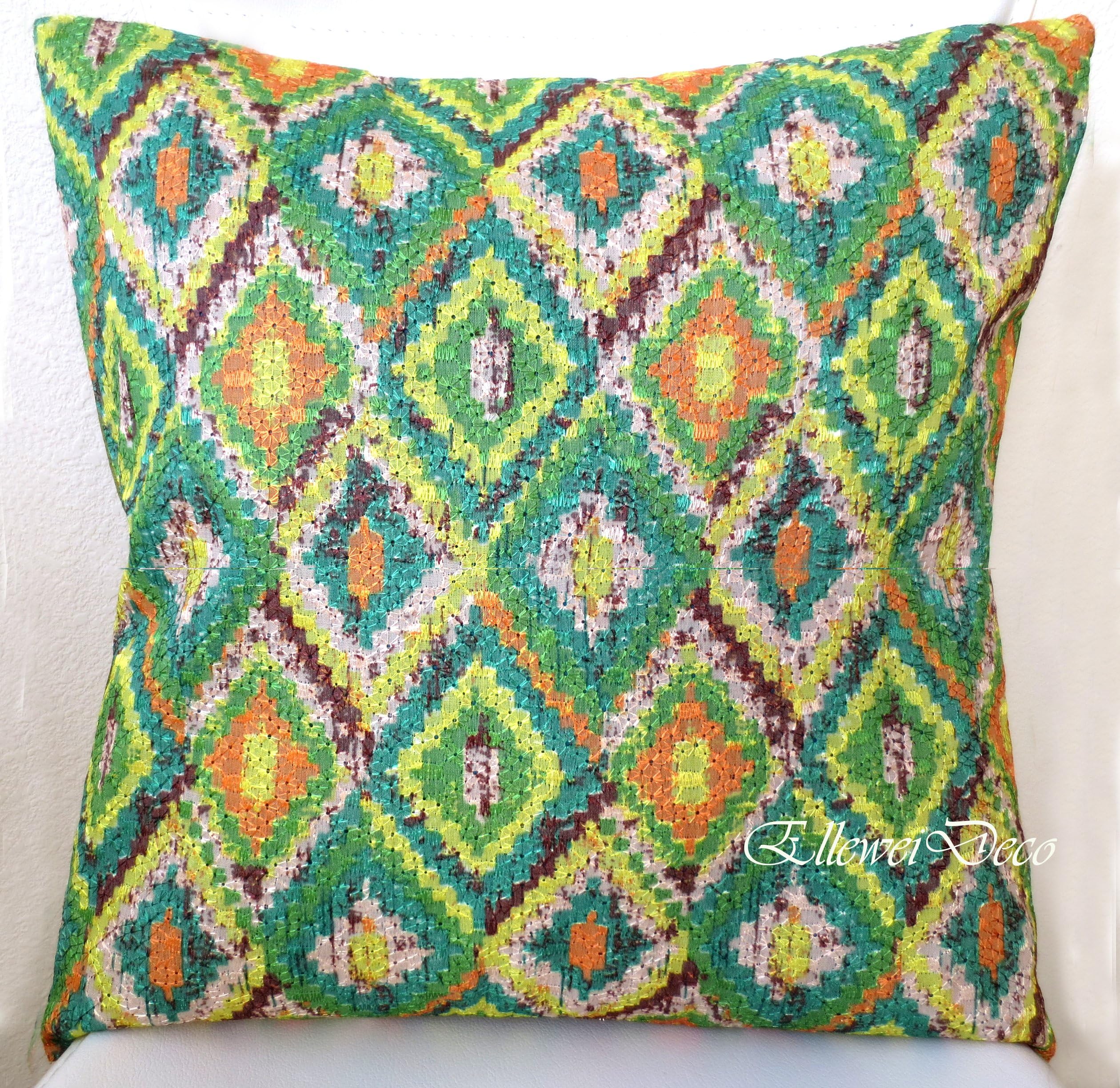 ElleWeiDeco Openwork Embroidery Green Square Throw Pillow Cover (one side) 18''
