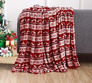 Elegant Comfort Luxury Velvet Super Soft Christmas Prints Fleece Blanket-Holiday Theme Home Décor Fuzzy Warm and Cozy Throws for Winter Bedding, Couch and Gift, 50 x 60 inch, Double Reindeer