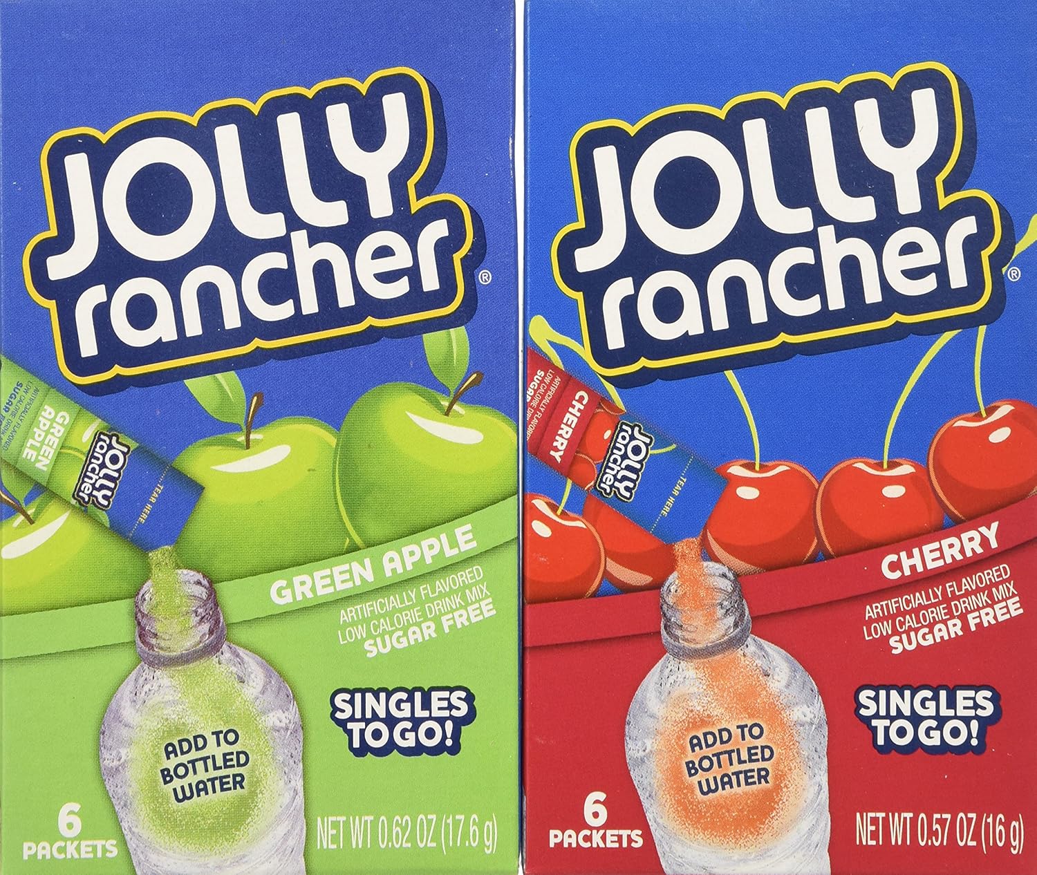 Jolly Rancher Singles to Go Variety Bundle 0.57 oz (Pack of 12) ~ 6 Green Apple & 6 Cherry. Each box contains 6 Packets. TOTAL 72 DRINK MIX PACKETS