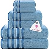 CASA COPENHAGEN Zero Twist, 6 Pieces Set 100% Cotton 0" Twist Towel Set- Dusty Blue, 600 GSM, 2 Bath, 2 Hand, 2 Washcloths Made from Egyptian Cotton, Ultra Soft Luxury Towels for Bathroom.