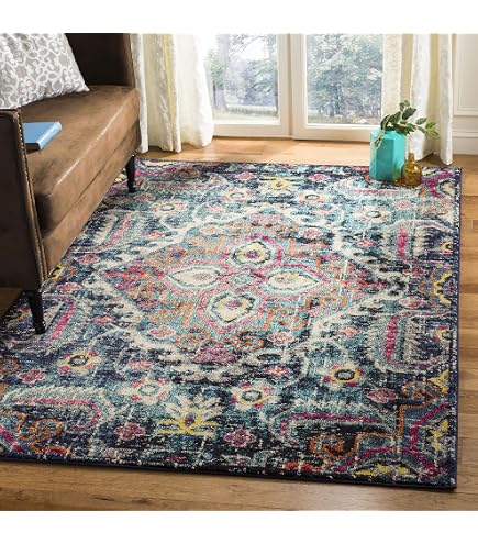 Safavieh Monaco Teppich 70x30 Cm – Boho Chic Medaillon-Design, Fusselfrei, In Fuchsia/Hellblau Für Wohnzimmer & Schlafzimmer