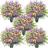 Der Rose 24 Bundles UV Resistant Fake Flowers Spring Artificial Flowers for Outdoors for Garden Patio Porch Farmhouse Home Window Box Decor(Colourful)