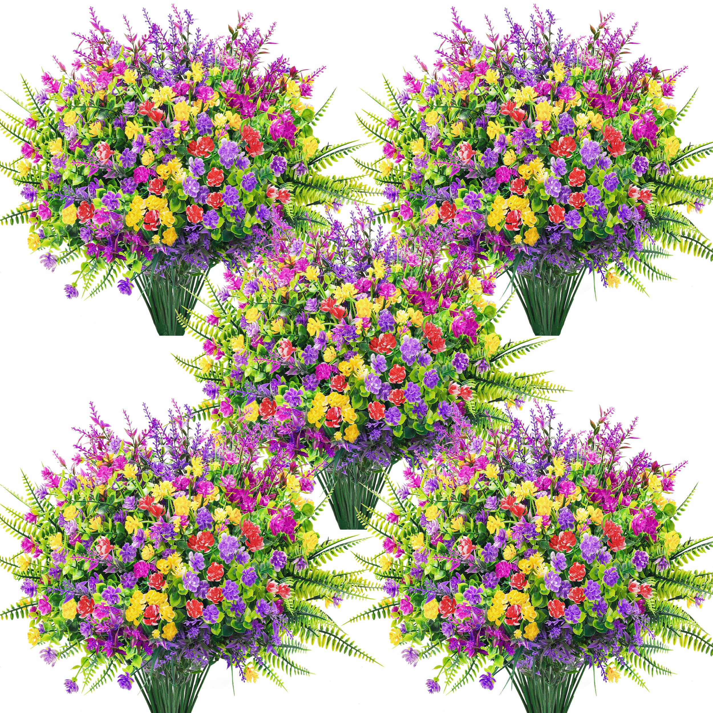 Der Rose 24 Bundles Artificial Flowers Bulk for Outdoors UV Resistant Fake Flowers Spring for Garden Patio Porch Farmhouse Home Window Box Decor（Colourful）