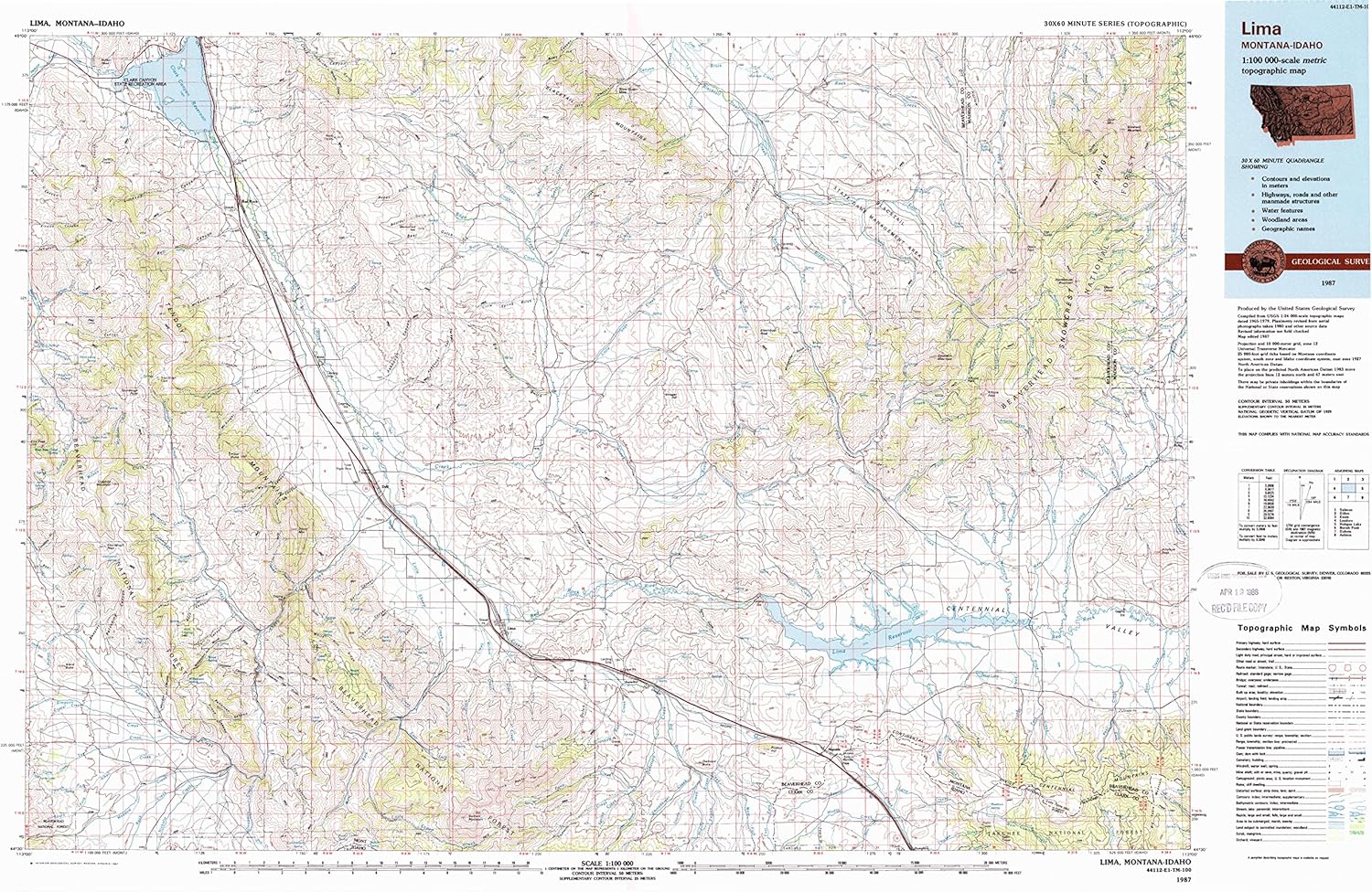 YellowMaps Lima MT topo map, 1100000 Scale, 30 X 60 Minute, Historical, 1987