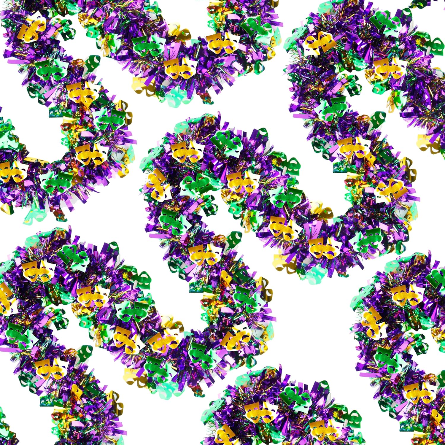 Wreaths, Garlands & Swags - 50 Feet Mardi Gras Decorations Glitter Tinsel Garland Purple Green Gold Metallic Streamers Sparkling Glittering Hanging Decoration for Mardi Gras Indoor Outdoor Home Party Decor (C)