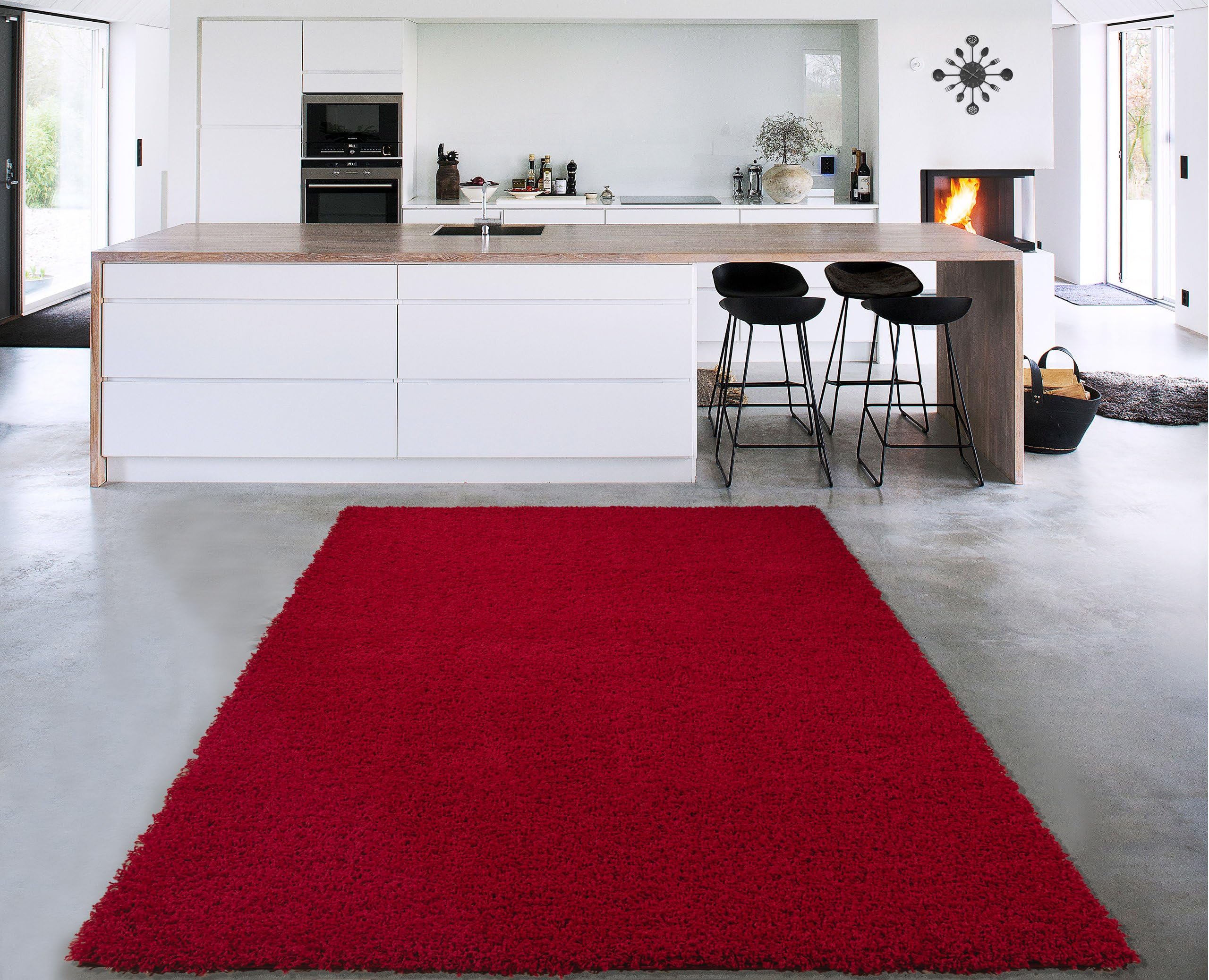 Sweet Home Stores Cozy Shag Collection Solid Shag Rug, Red
