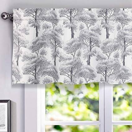 Driftaway Wesley Pencil Sketch Tree Pattern Lined Thermal Insulated Energy Saving Window Curtain Valance For Living Room Bedroom Kitchen 2 Layer Rod