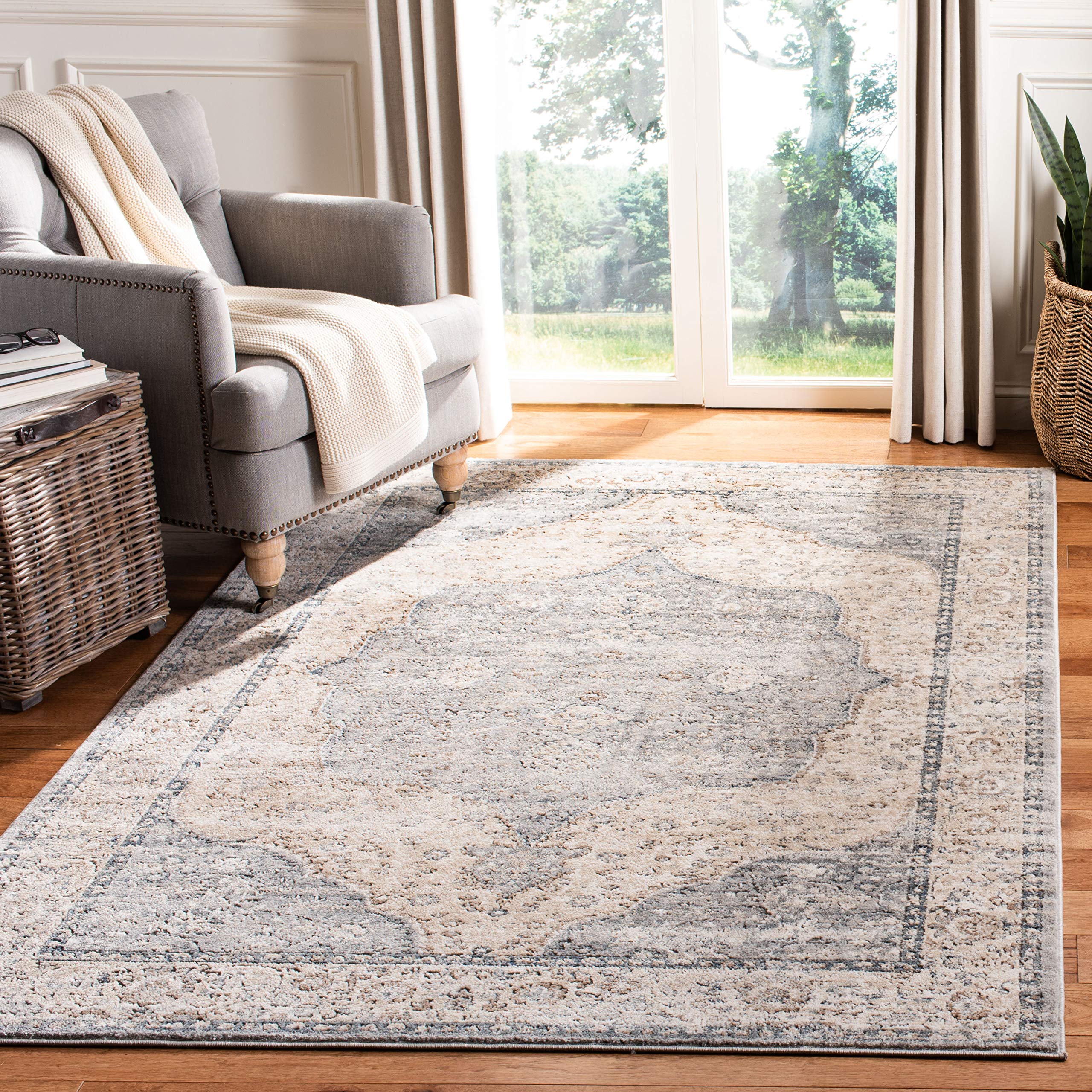 Safavieh Classic Indoor Woven Rectangle Area Rug, Oregon Collection, ORE895, in Beige / Grey, 91 X 152 cm for Living Room, Bedroom or Any Indoor Space