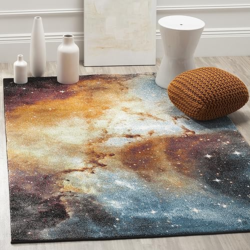 Safavieh Galaxy Collection GAL109D Abstract Non-Shedding Stain Resistant Living Room Bedroom Area Rug, 5'3" x 7'6", Orange / Multi