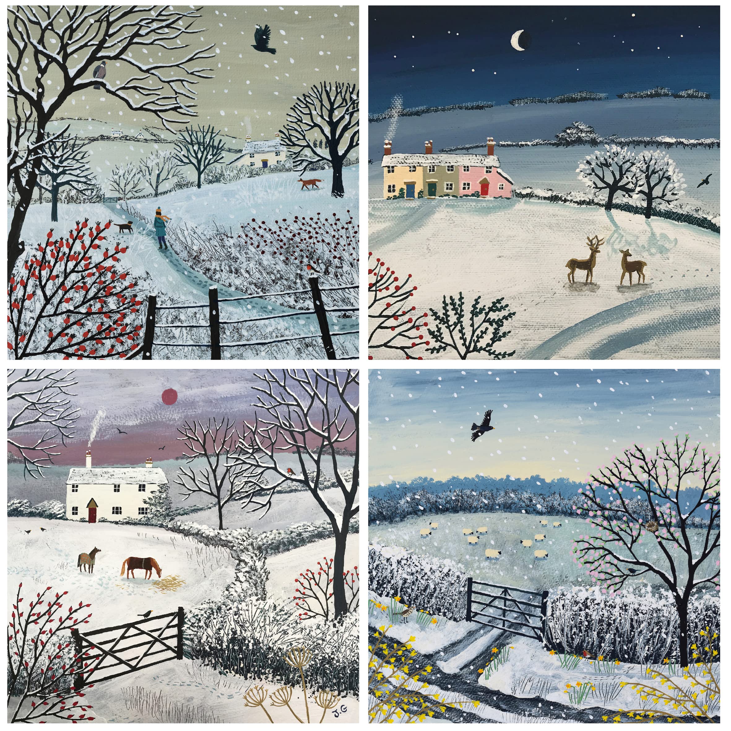 Charity Christmas Cards Pack of 24. Each Christmas Card Multipack has 4 Different "Winter Wonderland" Theme Designs. Ecofriendly and UK Made. Verse Inside. Large 150x150mm Card Size.