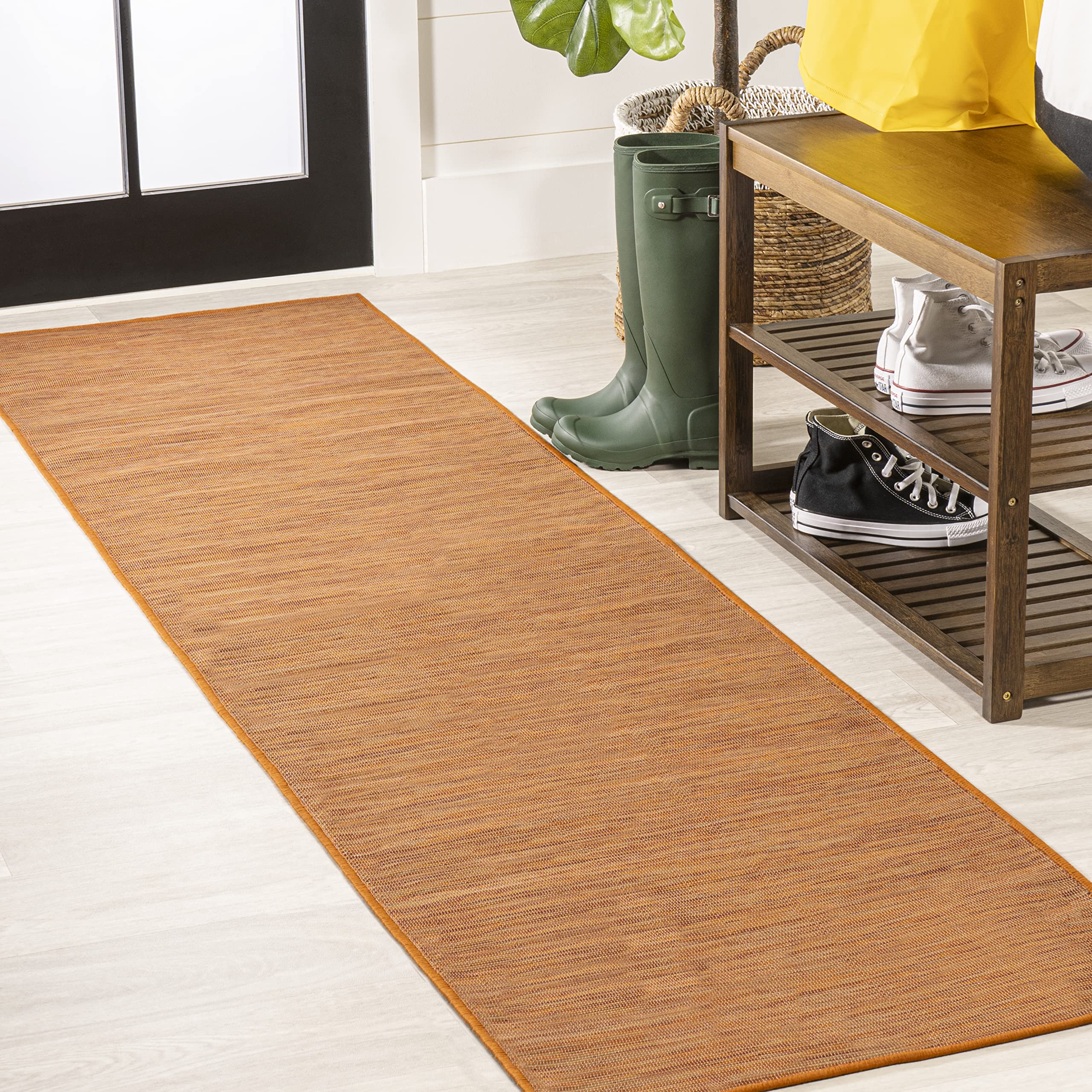 JONATHAN Y TSN100C-28 Ethan Modern Flatweave Solid Indoor/Outdoor Area-Rug, Casual, Contemporary, Coastal Easy-Cleaning,Bedroom,Kitchen,Backyard,Patio,Non Shedding, Orange, 2 X 8