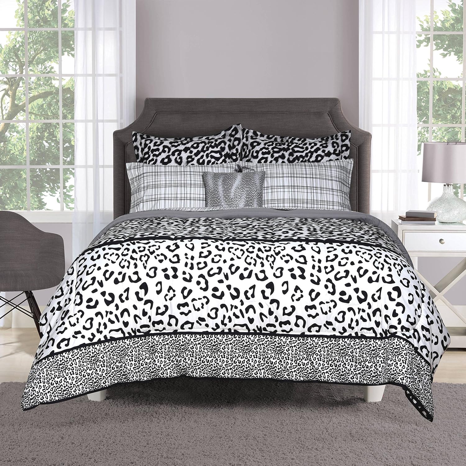 70 Off 8 Piece Girls Black White Grey Leopard Print Comforter King