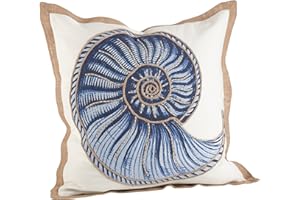 SARO LIFESTYLE 5434.NB20S Nautical Spiral Shell Print Down Filled Throw Pillow, Navy Blue, 20"