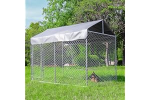 HITTITE Extra Large Outdoor Dog Kennel, Anti-Rust Dog Kennel Outside with Roof, Galvanized Chain Link Dog Runs for Outside with Waterproof UV-Resistant Cover and Secure Lock