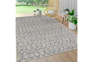 JONATHAN Y SMB108A-8 Ourika Moroccan Geometric Textured Weave Indoor Outdoor Area Rug, Bohemian, Rustic, Scandinavian Easy Cleaning,Bedroom,Kitchen,Backyard,Patio,Non Shedding, Light Gray/Navy, 8 X 10