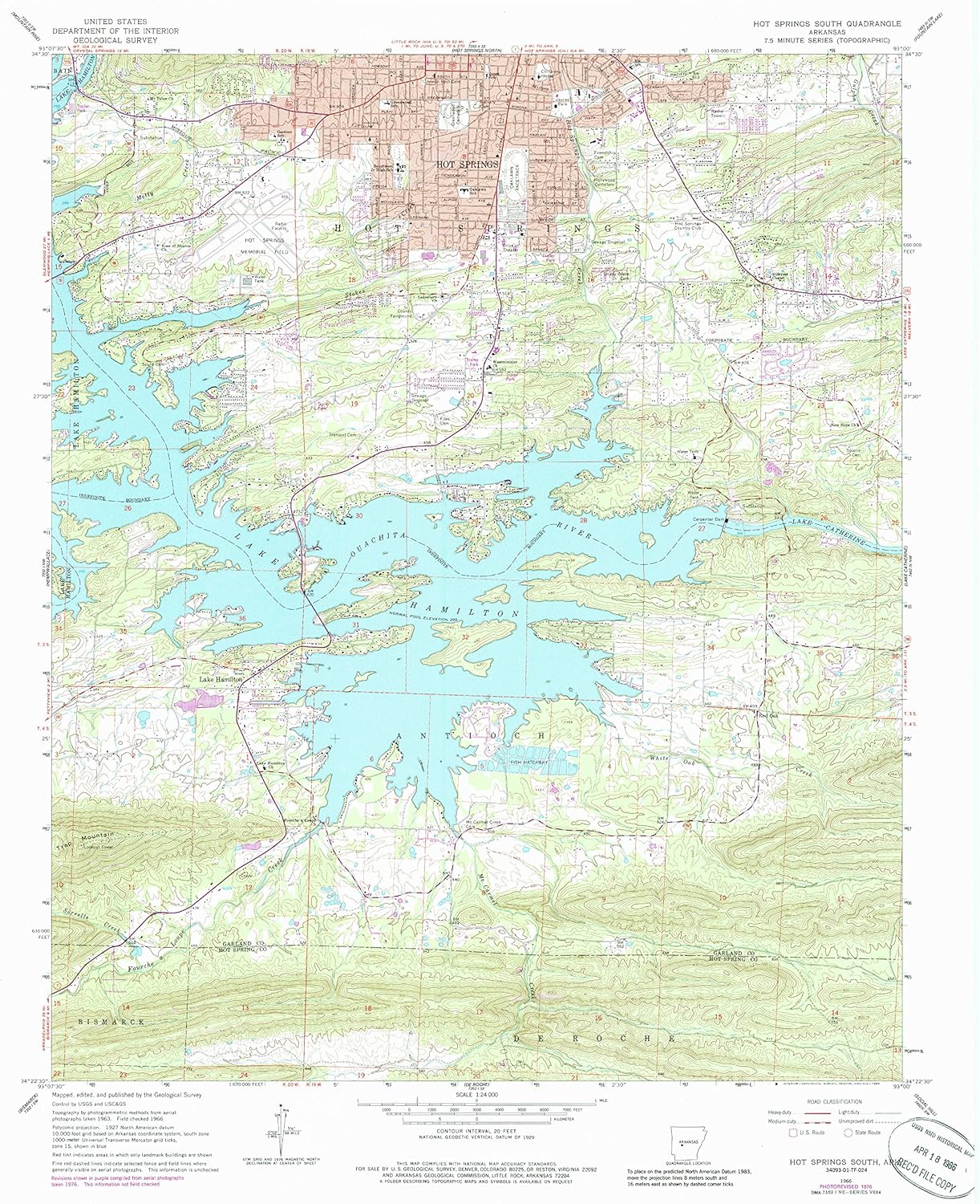 YellowMaps Hot Springs South AR topo map, 1:24000 Scale, 7.5 X 7.5 Minute, Historical, 1966, Updated 1989, 26.7 x 22 in