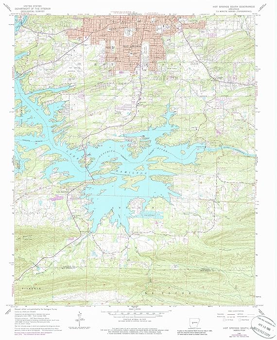 YellowMaps Hot Springs South AR topo map, 1:24000 Scale, 7.5 X 7.5 Minute, Historical, 1966, Updated 1989, 26.7 x 22 in