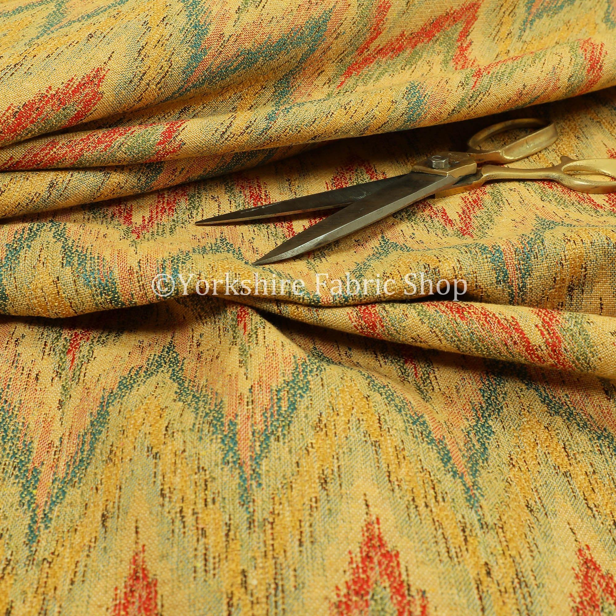 Redbrick Mill Fabrics Chevron Striped Chenille Yellow Orange Red Green Upholstery Furniture Fabric (10cm x 8cm Sample)