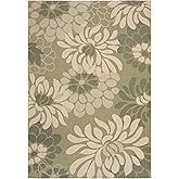 SAFAVIEH Courtyard Collection 6'7" x 9'6" Cream / Green CYS7205 Indoor/ Outdoor Non-Shedding Easy-Cleaning Patio Backyard Por