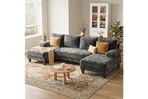 TROMIRY U-Shaped Sectional Couches for Living Room | Chenille Sofa with Double Chaise | 112 Inch Dark Grey Sectionals Couch for Apartment