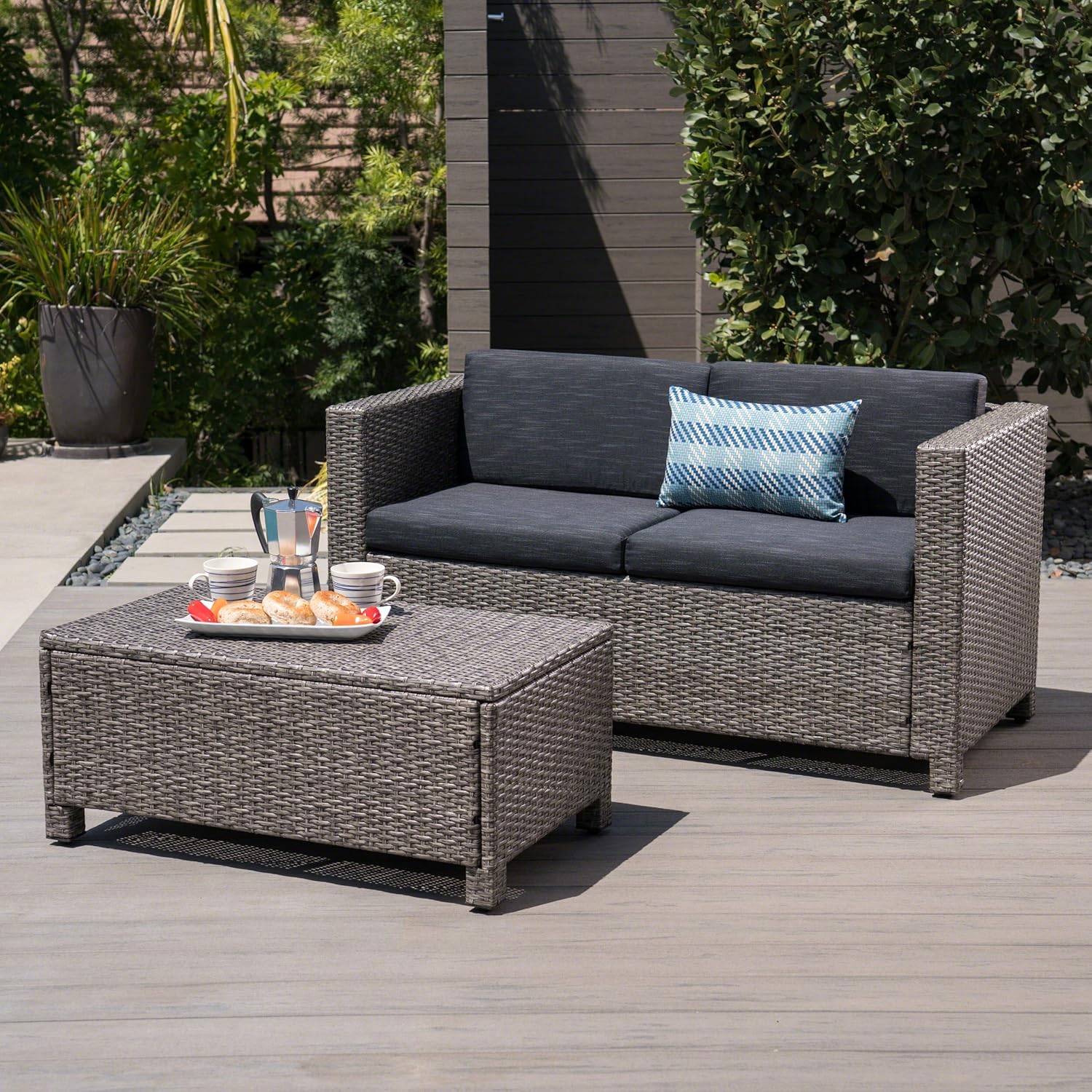 Amazon Com Cony Outdoor Wicker Loveseat And Coffee Table Set