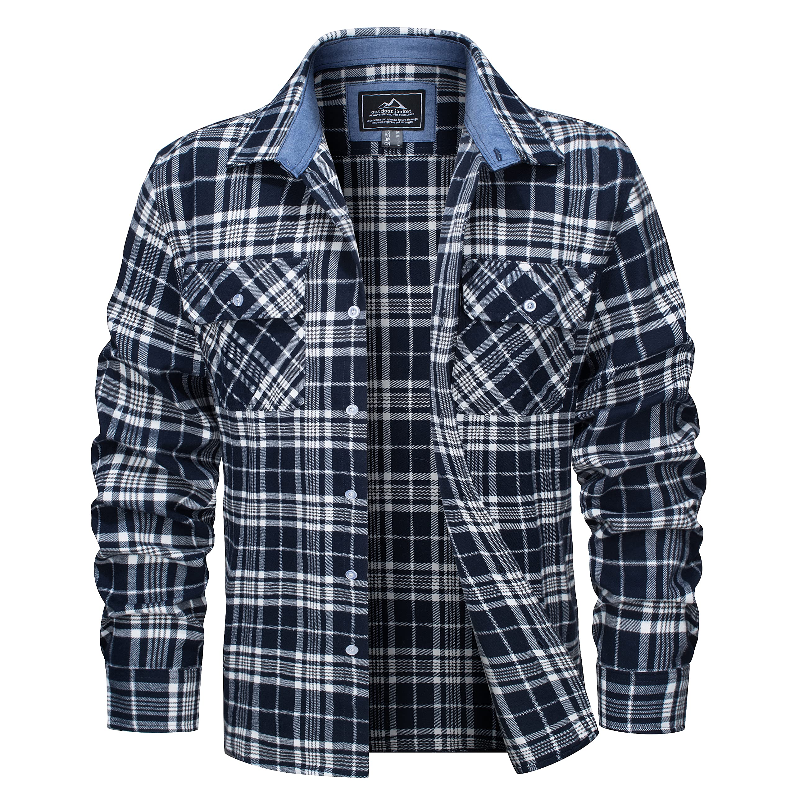 MAGCOMSEN Mens Plaid Shirts Long Sleeve Flannel Shirt for Men Thermal Shirts Golf Shirts for Men Winter Jackets Running Shirts Corduroy Shirts Navy Image