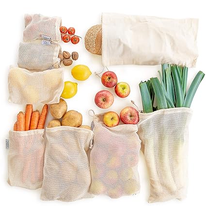 Obst- & Gemu?sebeutel - [8er Set] Nachhaltige Einkaufsnetze aus hochwertiger Bio Baumwolle - Wiederverwendbare Baumwollbeutel