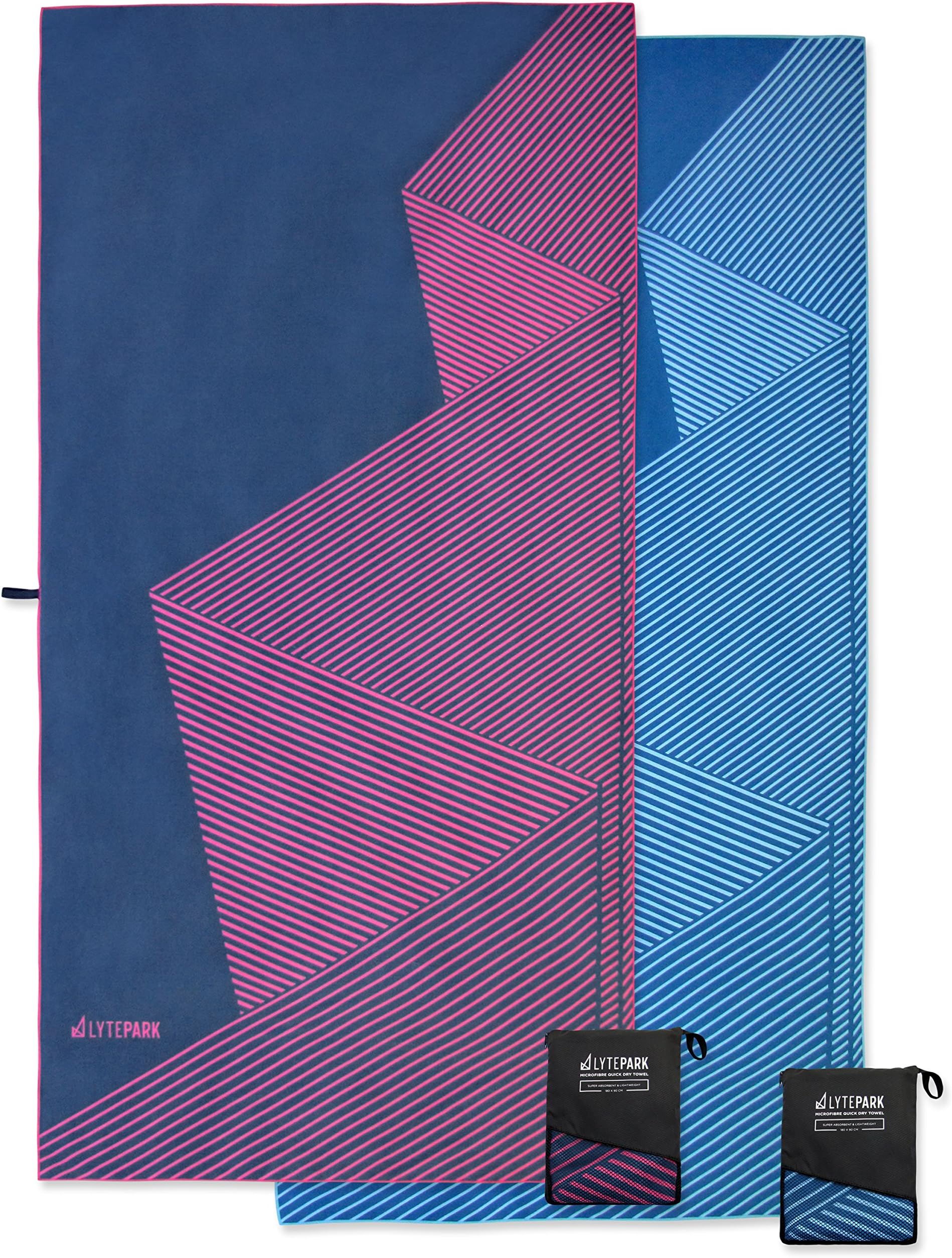 Microfibre Beach & Travel Towel & Bag - Extra Large, Quick Dry, Towel with Handy Zipper Bag - Ideal for Sports, Yoga or Gym - A Huge 180 x 90 cm Towel with Custom Stripe Pattern Design