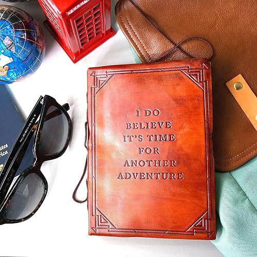 Another Adventure Handmade Leather Journal, Travel Journal, Embossed High Quality Diary, Brown, Soft Cover Writing Organizer - Your Personal Bound Notebook For Travel, Camping, Trips