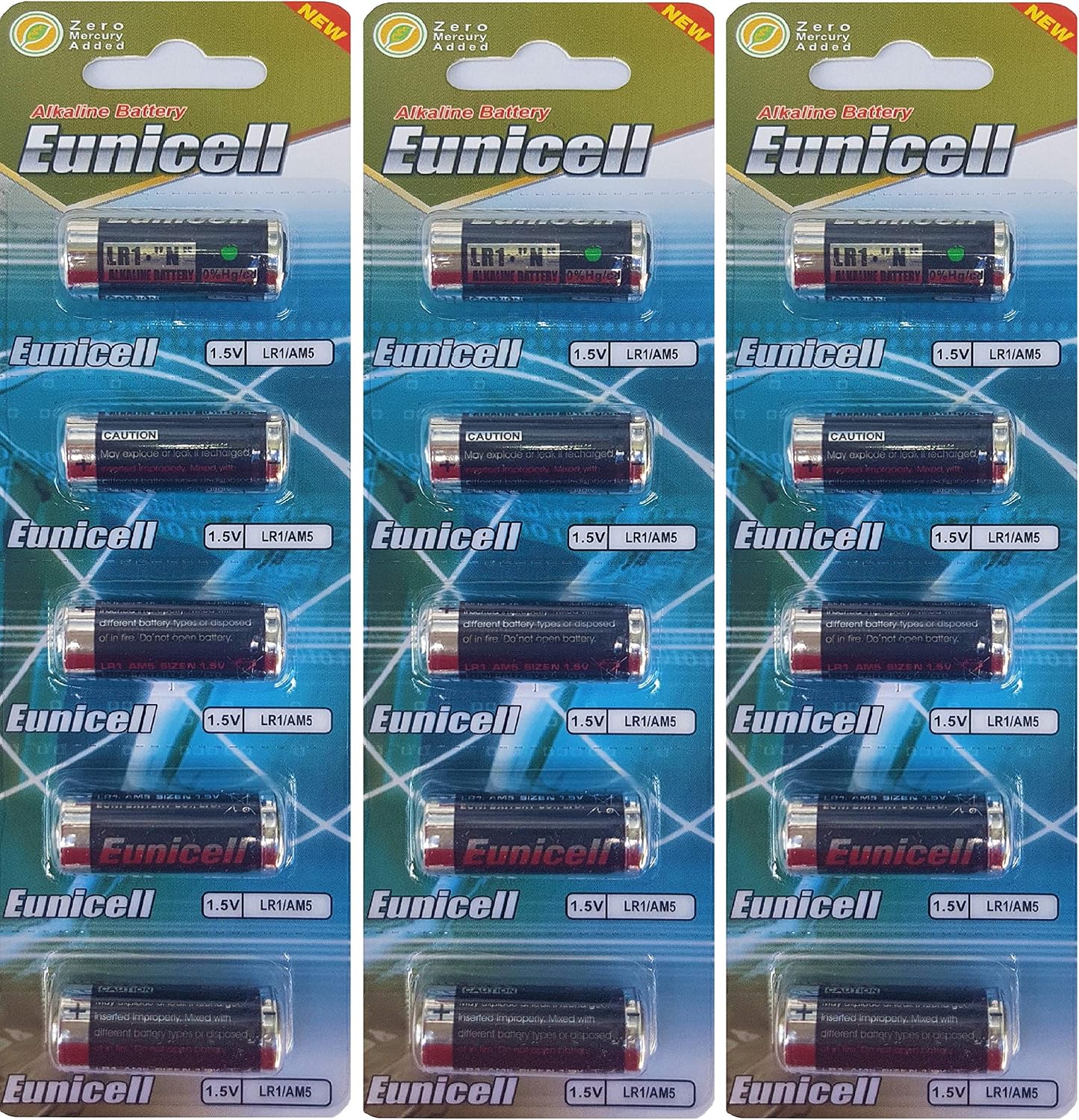 15 x LR1 / N / Lady 1.5V (3 pack of 5 batteries), alkaline battery AM5, UM5 4001, 4901, MX9100, 910A brand: Eunicell