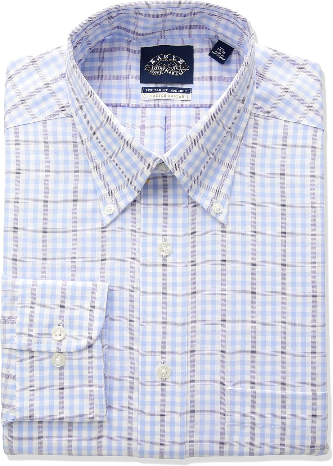 Eagle Men's Dress Shirt Regular Fit Non Iron Stretch Collar Plaid at