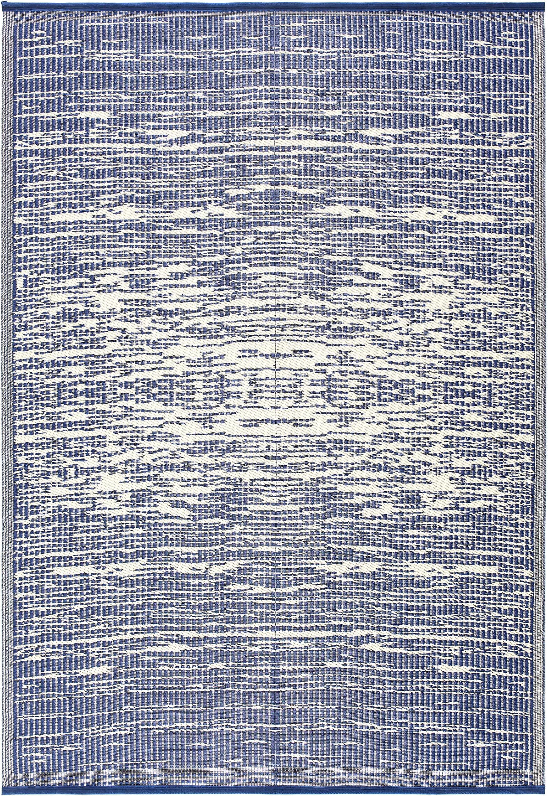 Beverly Rug Lightweight Indoor Outdoor Reversible Plastic Area Rug - 5.9 x 8.9 Feet - California - Blue/White