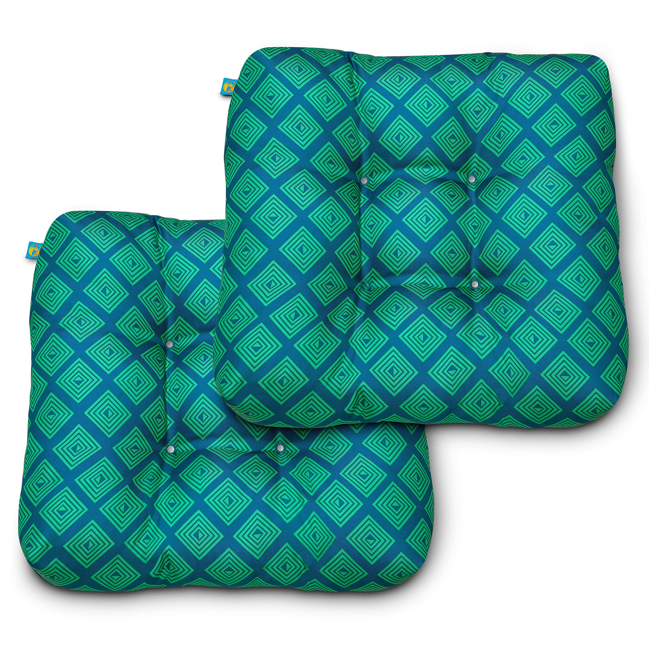 Duck Covers Water-Resistant Indoor/Outdoor Seat Cushions, 19 x 19 x 5 Inch, 2 Pack, Topaz Mosaic, Outdoor Patio Cushions