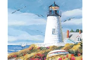 DIAMOND ART CLUB Lighthouse Harbour Landscape Canvas Diamond Painting Kit, 16" x 13" (40.9 x 32.8 cm)
