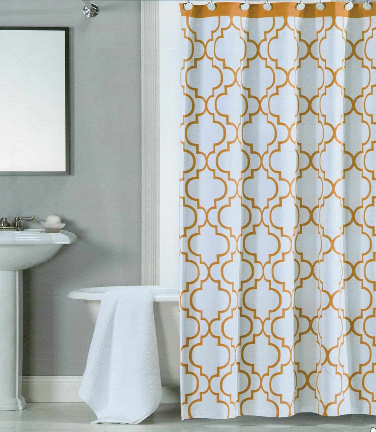 100Percent Cotton Shower Curtain Moroccan Tile Quatrefoil Lattice 72