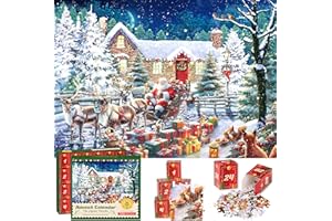 FLYART Advent Calendar 2024 Christmas Jigsaw Puzzles for Adults and Kids, 1008 Pieces Advent Puzzle - Santa's Gifts, 24 Days Christmas Countdown Calendars for Boys Girls, Christmas Decorations