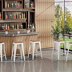 SHINEBOOM Barstools Set of 4 White Metal Bar Stools