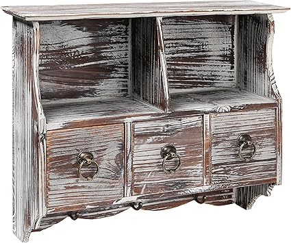 Estantería de Madera con 3 cajones y Ganchos para Colgar en la Pared