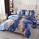 PERFEMET 6 Pcs Bed-in-A-Bag Queen Size Blue Watercolor Marble Printed Comforter Set with Matched Bed Sheets, Colorful Retro Artwork Style Bedroom Collections, Soft Lightweight Quilt Set(Blue,Queen)