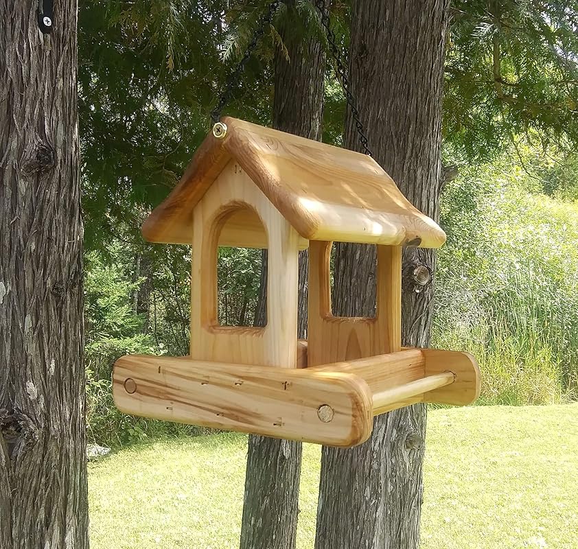 Handmade Products Large Cedar Wood Fly Through Platform Bird Or
